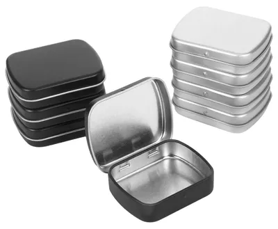 8 Metalldosen mit Deckel, schwarz/silber, 60x45x15 mm