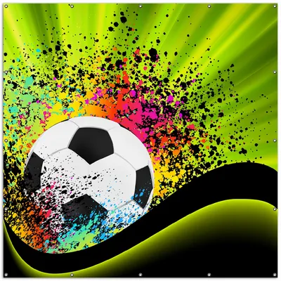 Produktbild von Wallario XXL Outdoor-Poster für Garten oder Balkon, Motiv Fußball - Design Wellen und Regenbogen in grün, in ca. 200 x 200 cm