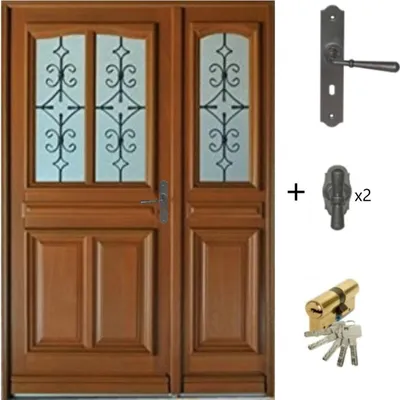 Image de Porte d'entree Bois Tiercee vitree Vauban H215 x L130 p.Gauche + Poignee Et Barillet (ref 010403RFP) Cotes Tableau
