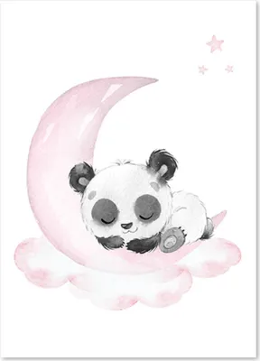 Produktbild von TPFLiving Kunstdruck LW-1028 (OHNE RAHMEN) Poster - Leinwand - Wandbild - Hochauflösender Giclée-Druck, langlebig und hochwertig - Pandabär auf Wolken und Mond für Kinderzimmer -  - Größe: 10x15cm