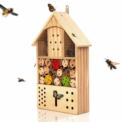 Produktbild von Insektenhotel mit Farbklecksen ganzjährig bewohnbar Pinienholz