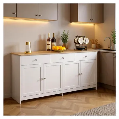 Produktbild von Weiße Küchenschränke aus MDF mit modernem Design und geräumigen Lagerflächen, vielseitig einsetzbar in Küche oder Esszimmer