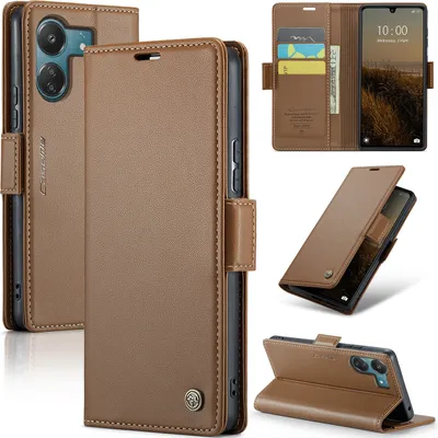 Image de Xiaomi Redmi 13C /Poco C65 Case, RFID Blocking Card, Advanced Flip Leather Case with Stand Function for Xiaomi Redmi 13C /Poco C65 Brown