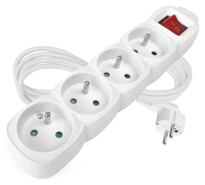 Prodlužovací kabel 2 m / 4 zásuvky / s vypínačem / bílý / PVC / 1 mm2