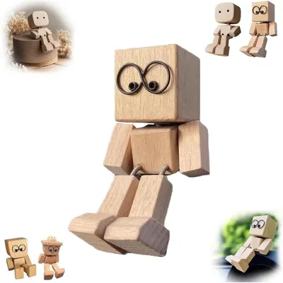 Produktbild von Handgefertigte Holz-Wackelfigur in Autoform mit 12 magnetischen Gesichtsausdrücken