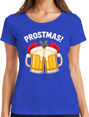 Produktbild von Prostmas Bierkrug Weihnachtsmann Bier Weihnachten lustig Geschenk Damen T-Shirt, Blau, S