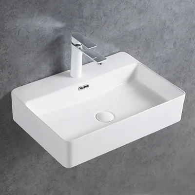 Produktbild von Waschbecken Aufsatzwaschbecken KW6146 - Keramik - 52 x 42 x 12,5 cm, Farbe:Weiß glänzend, Ablaufgarnitur wählbar:Mit Blende Chrom