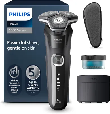 Produktbild von Philips Series 5000 Elektrorasierer Herren S5898/50, Wet & Dry, ausklappbarer Trimmer, Reinigungsstation, Reinigungs-Kartusche & Reiseetui
