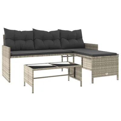 Immagine prodotto di Divano Giardino Tavolo e Cuscini a L Grigio Chiaro Polyrattan