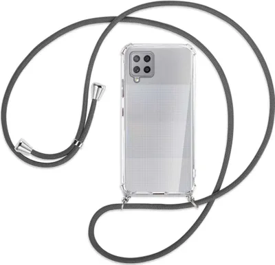 Produktbild von Handykette Backcover-Schutzhülle mit Band (Metall silberfarben) für Samsung Galaxy A42 5G - dunkelgrau