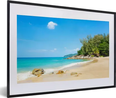 Produktbild von MuchoWow® Gerahmtes Poster Strand - Meer - Pflanzen - Tropisch 60x40 cm - Poster mit Schwarzem Bilderrahmen Wandposter Rahmen Foto Bilder - Schlafzimmer - Plakat in Rahmen - Drucken