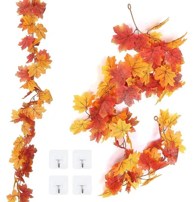 Immagine prodotto di Ghirlanda autunnale artificiale, set da 2, lunghezza 1,8 metri, con foglie di acero, adatta per interni ed esterni