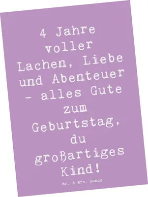 Produktbild von Mr. & Mrs. Panda Grußkarte Spruch 4. Geburtstag - Lavendeltraum - Geschenk, Postkarte, Wunsch, Ansichtskarte, Postkarten, Fotokarte, Glückwunsch, Ansichtskarten, Alter 4