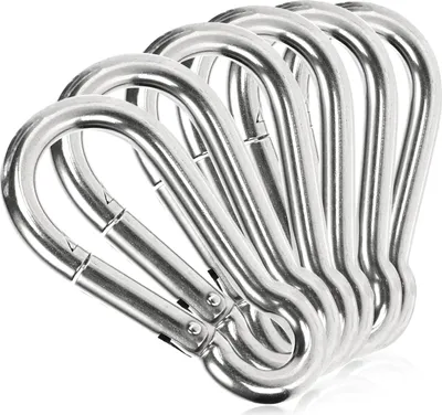 Produktbild von com-four® 6x Karabinerhaken - Premium Karabiner aus witterungsbeständigem Edelstahl 304 - Stahl-Haken mit 65 kg Tragkraft / WLL für Schlüsselanhänger, Garten, Haushalt, Handwerk - 60 x 6 mm