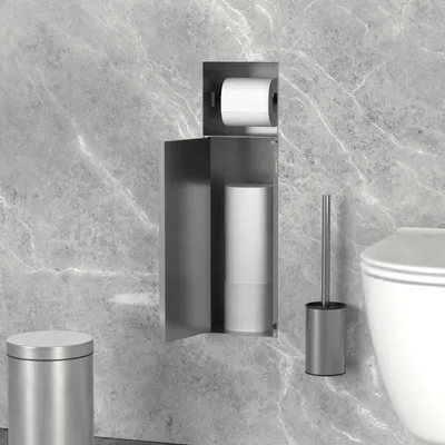 Produktbild von LuxeBath Unterputz-Schrankmodul Edelstahl für die Klobürstengarnitur, Chrom, 60x20x14 cm, Badezimmerschrank mit Toilettenpapierhalte