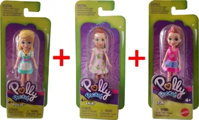 Produktbild von Mattel Polly Pocket 3er-Set - GKL27 Polly im türkisen Kleid + GKL30 Lila im rosa Kleid + GKL32 Lila im pinken Kleid, Sammelfiguren, Puppen, GESCHENK-SET