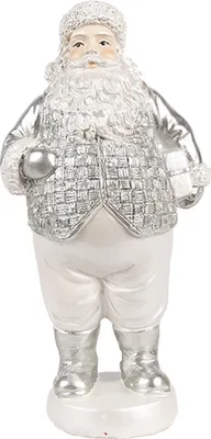 Produktbild von Clayre & Eef Weihnachtsdekorationsfigur Weihnachtsmann 16 cm Silberfarbig Polyresin