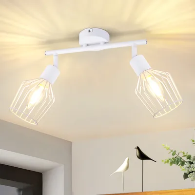 Zdjęcie produktu dla ZMH lampa sufitowa 2 płomienna reflektor sufitowy obrotowy reflektor sufitowy biały metal E14 vintage reflektor wewnętrzny obrotowy 350° lampa ścienna korytarz korytarz salon