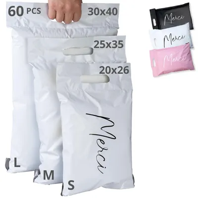 Produktbild von EMBALLAX - 60 Versandtaschen Warensendung - 3 Größen S/M/L - UNDURCHSICHTIG/WIDERSTANDSFÄHIG/WASSERDICHT - Versandtüten für Kleidung - Umschlag für Kartons - Versandbeutel - Versandtasche - Danke