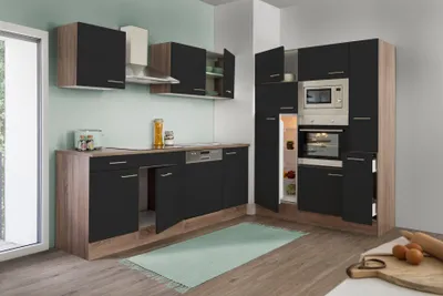 Produktbild von Küche Küchenzeile Leerblock Eiche York Schwarz Oliver 370 cm Respekta