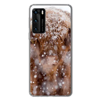 Produktbild von MuchoWow® Handyhülle Schutzhülle Hülle für Huawei P40 Schottischer Highlander - Hörner - Schnee Silikon Softcase Handy Hülle - Handytasche