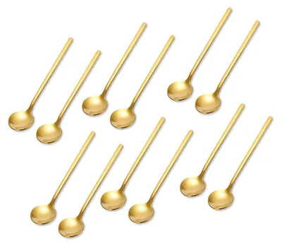 Immagine prodotto di Cucchiai da dessert in acciaio inossidabile, confezione da 12 pezzi, color oro, ideali per caffè e dessert