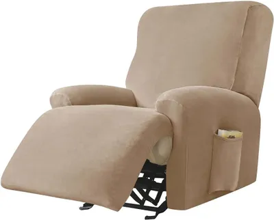 Imagen del producto de Fundas para sillones de terciopelo, juego de 4 unidades, confeccionadas en poliéster y Elasthan, antideslizantes, color camel, para sala de estar