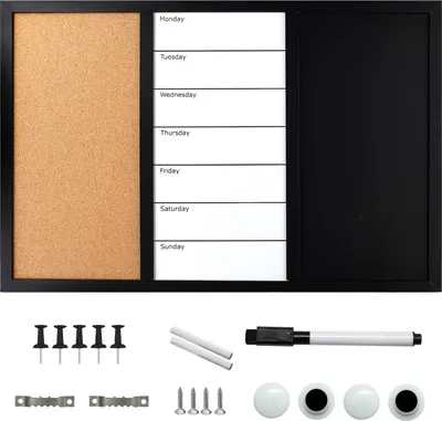 Immagine prodotto di Intirilife lavagna combinata 3in1 - 60x40cm - lavagna bianca in sughero - lavagna magnetica, lavagna memo - pagine magnetiche - planner settimanale con magneti, spilli, gesso e pennarello planner settimanale
