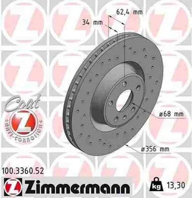 Produktbild von 2x ZIMMERMANN 100.3360.52 Bremsscheibe Vorderachse