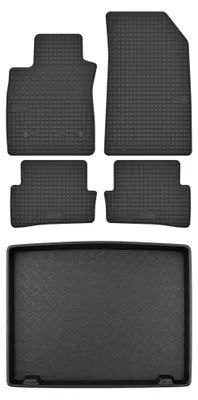 Image de Tapis en caoutchouc + bac de coffre pour Renault Clio III 2008-2012 (break, plancher bas) – 5 pièces, noirs, sur mesure