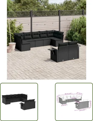 Produktbild von The Living Store 9-tlg. Garten-Sofagarnitur mit Kissen Schwarz Poly Rattan