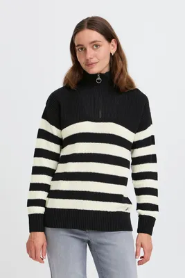 Produktbild von OXMO OXKALANE Damen Strickpullover Troyer Grobstrick Pullover Baumwollmischung relaxed fit