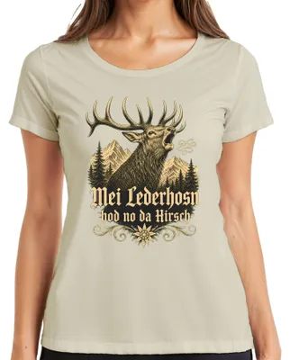 Zdjęcie produktu dla Spódnica Lederhosn, koszulka damska Dirndl, motyw: Hirsch Bayern, kolor: naturalny, rozmiar: 3XL