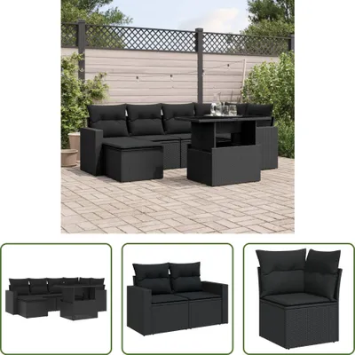 Produktbild von The Living Store 7-tlg. Garten-Sofagarnitur mit Kissen Schwarz Poly Rattan