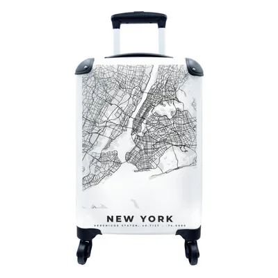 Produktbild von MuchoWow® Koffer Handgepäck Trolley Rollkoffer Kleine Reisekoffer mit 4 Rollen - New York - Stadtplan - Schwarz und weiß - Karte - Cabin Size < 55x40x23 cm & 55x40x20 cm - Fotokoffer - Kabinenkoffer - Boardgepäck - Reise-Box - Reisekoffer - Reisegepäck - Koffer mit Bild - Trolley für Kinder