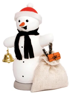 Produktbild von Drechslerei Kuhnert - Räucherfigur - Schneemann mit Geschenkesack - Größe ca. 13cm - für Räucherkerzen Größe M (Standard)