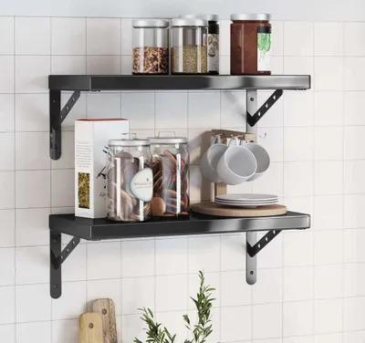 Productafbeelding van Maison Exclusive - Wandplanken, 2 stuks, 50x23,5 cm, zwart, roestvrij staal