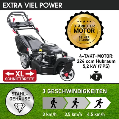 Produktbild von BRAST Benzin Rasenmäher Trike mit Antrieb | 5,2kW(7PS) | 53cm Schnittbreite | viele Modelle | 4 Takt OHV Motor | 30-80mm Schnitthöhe | 60L Fangkorb | Stahlgehäuse | Speed