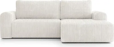 A white corduroy sectional sofa with a chaise lounge.