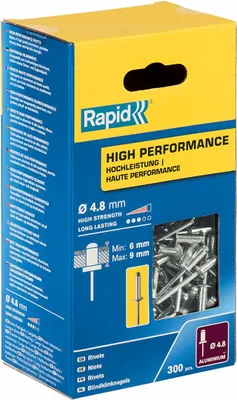 Obrázek produktu pro Rapid 5001436, Slepý nýt, Hliník, Ocel, Nerezová ocel, For RP10 , RP40 Multi, RP60 Multi, RP100 Multi, RP150 Multi, 1,2 cm, 4,8 mm