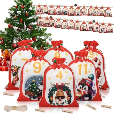 Produktbild von Adventskalender zum Befüllen 2025 mit 24 Stoffsäckchen