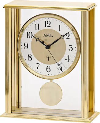 Immagine prodotto di AMS 5191 Orologio da tavolo radiocontrollato con pendolo color ottone con pendolo in vetro
