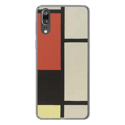 Produktbild von MuchoWow® Handyhülle Schutzhülle Hülle für Huawei P20 Komposition mit rotem Quadrat, schwarz, blau - Piet Mondrian Silikon Softcase Handy Hülle - Hardcover