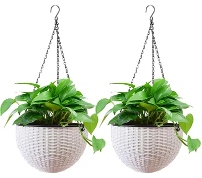 Produktbild von Set aus 2 hängenden Blumentöpfen mit Kette, weiß, 20 cm