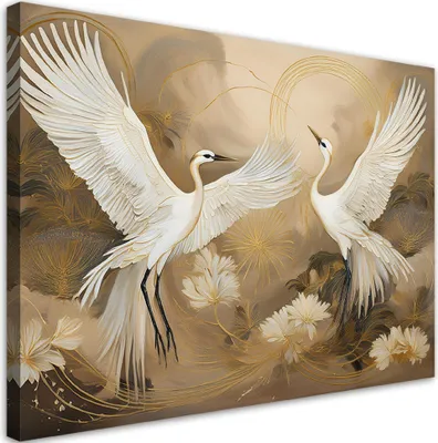 Produktbild von Leinwandbild Kraniche Vögel Tiere 120x80 Feeby Beige bild für die wand bereit zum aufhängen