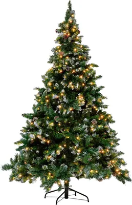 Produktbild von BELIANI Weihnachtsbaum 180 cm Grün Kunststoff/Metall inkl. LED Beleuchtung Ständer mit Zapfen geschmückt Weihnachten