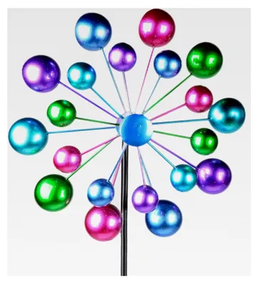 Produktbild von Windrad aus Metall für den Garten, Windspiel, Windmühle, doppelt, lila/blau/rot/grün, 124 cm