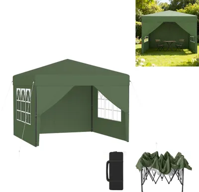 Obrázek produktu pro XINZI Pop-Up Pavilon 2,5 × 2,5 m Skládací pavilon, vodotěsný a s UV ochranou, rychlé sestavení jedním tlačítkem, výškově nastavitelný ve 3 polohách, zelený (se 4 bočními stěnami)