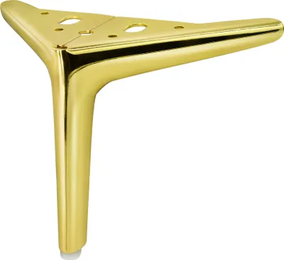 A single gold-colored furniture leg with a triangular mounting plate.