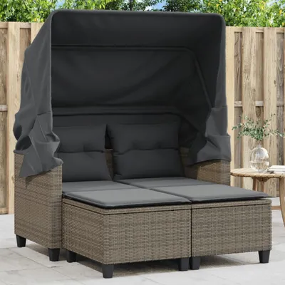 Produktbild von ZMH Gartensofa 2-Sitzer mit Dach und Hockern Grau Poly Rattan